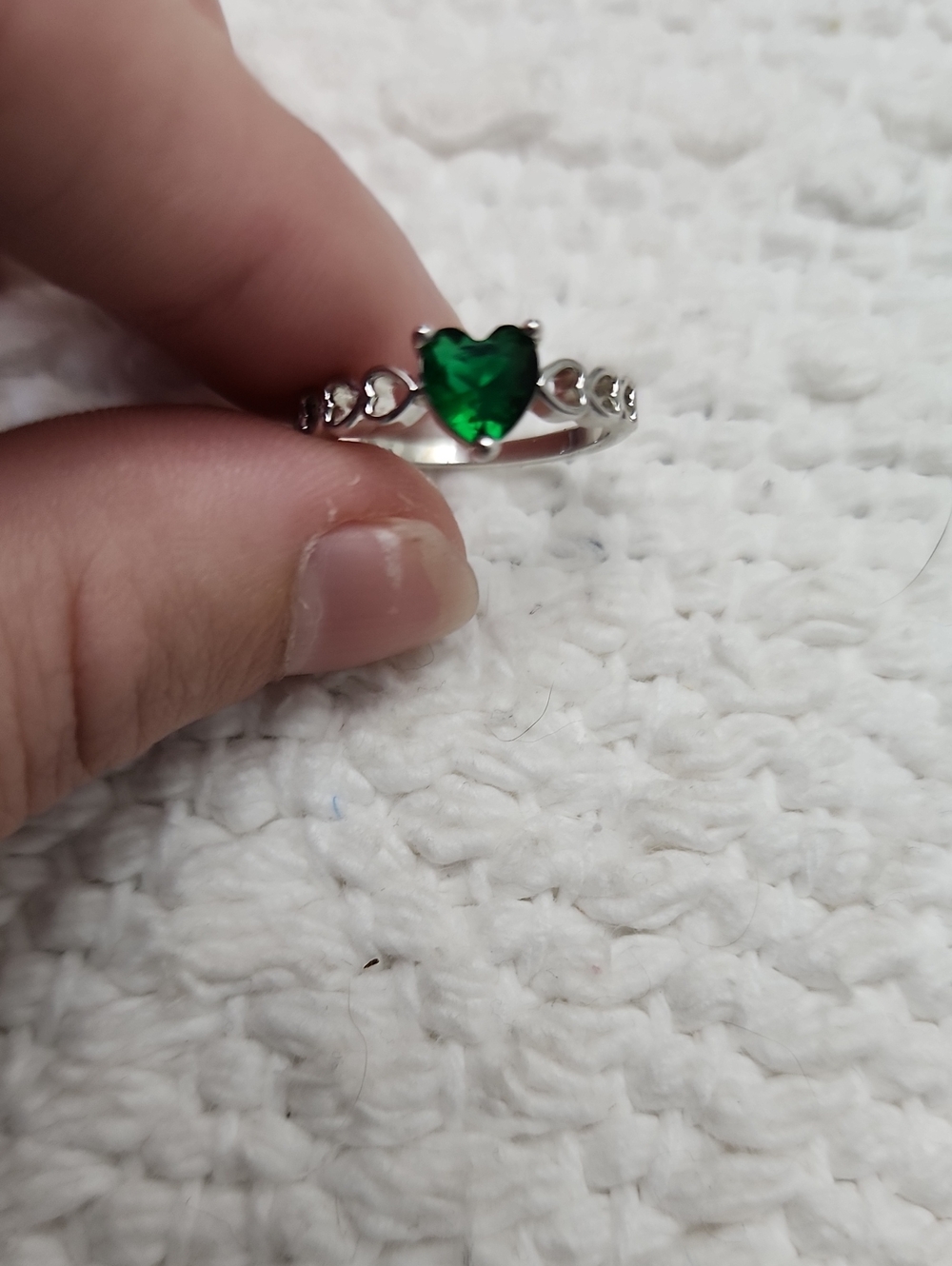 Heart Decor Ring Romantic Green Heart Hollow Copper Silver Ring Valentine's Day
